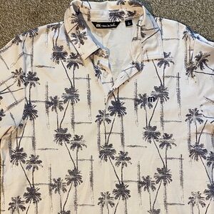 Travis Mathew Cream and Black Palm Tree Shirt